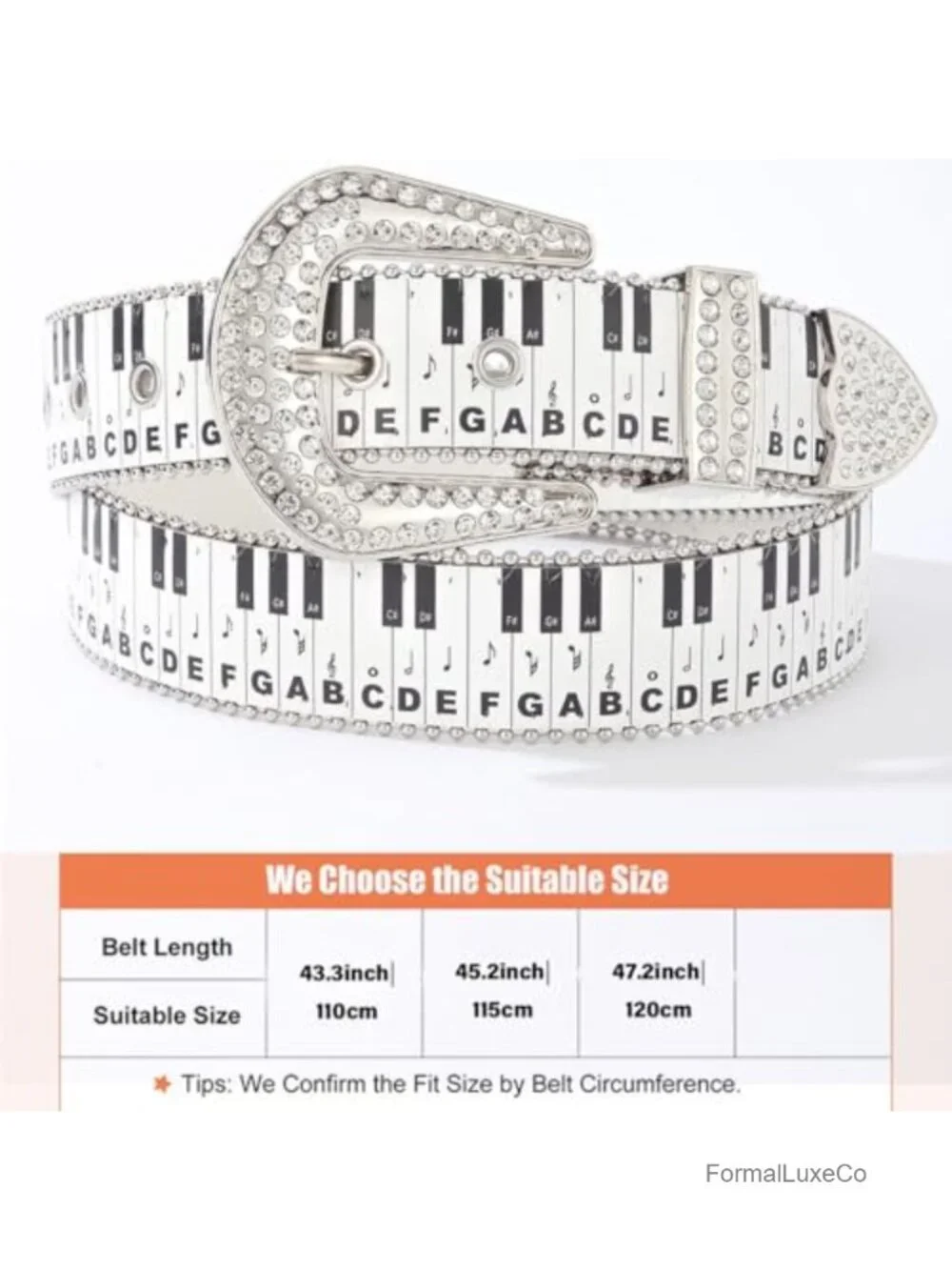 Rhinestone Piano Belt Bling Diamond Studded Stretch Waist Belt for Women